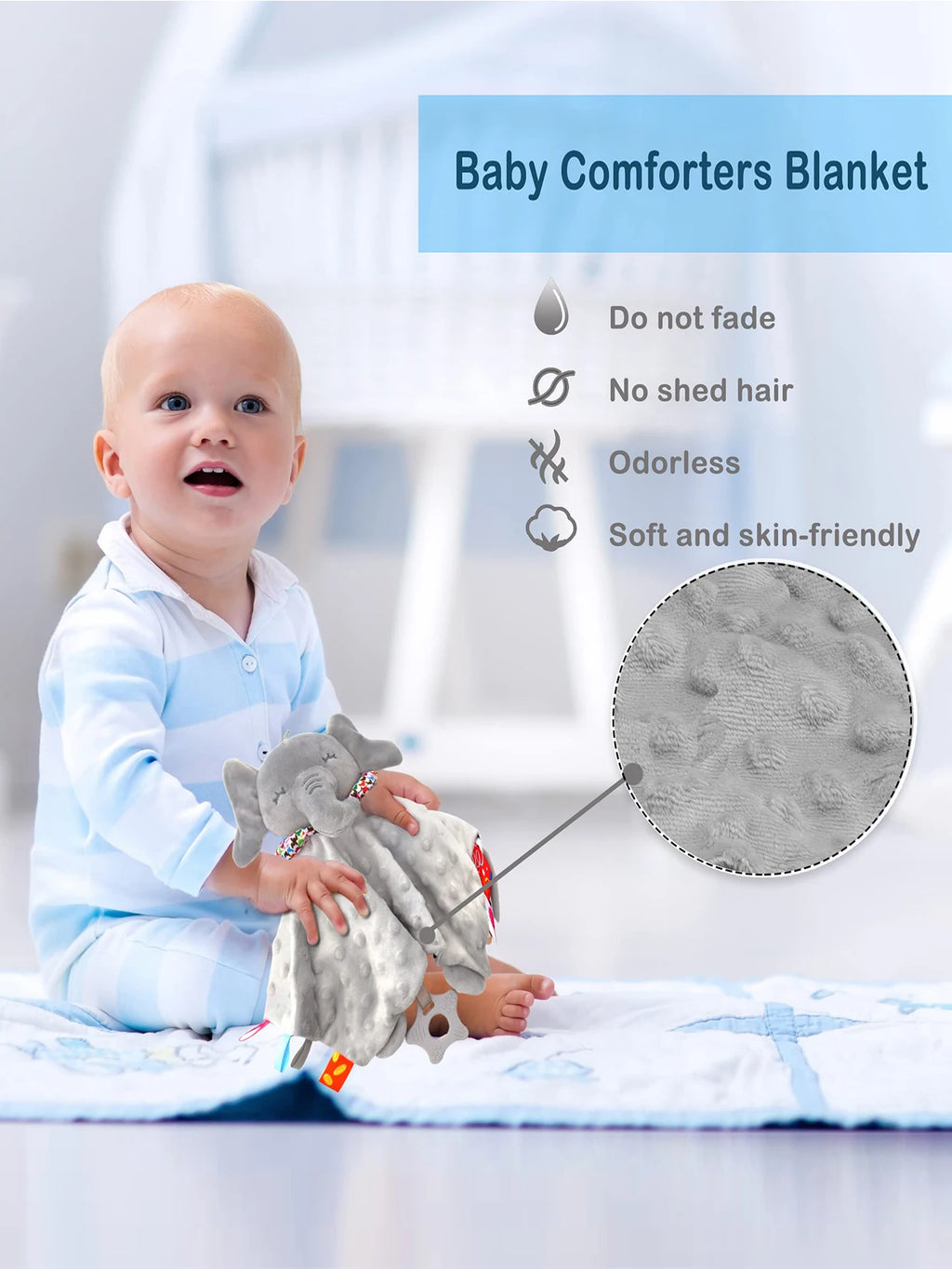Elephant Baby Comforter Blanket with Rattle Toy