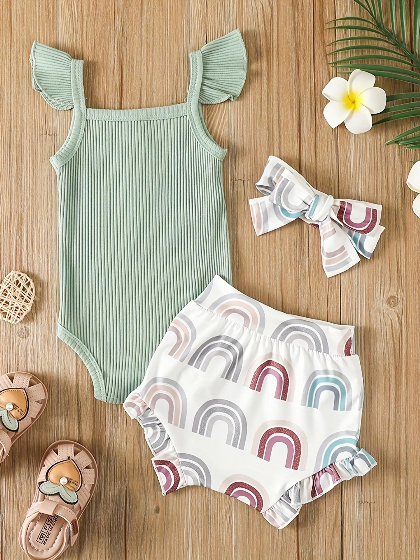 Summer Newborn Baby Girl Sleeveless Bodysuit & Shorts Set