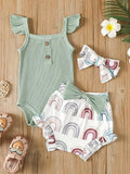 Summer Newborn Baby Girl Sleeveless Bodysuit & Shorts Set