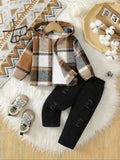 Baby Boy Striped Hooded Jacket & Ripped Pants Set