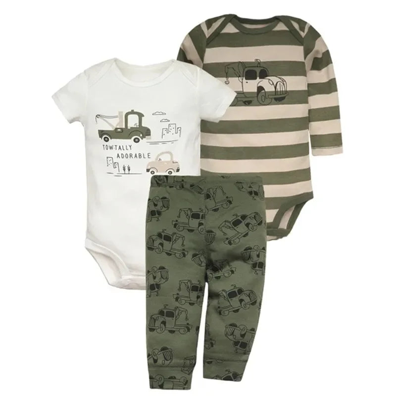 Soft Cotton Baby Bodysuit & Pants 3-Piece Set 6-24M