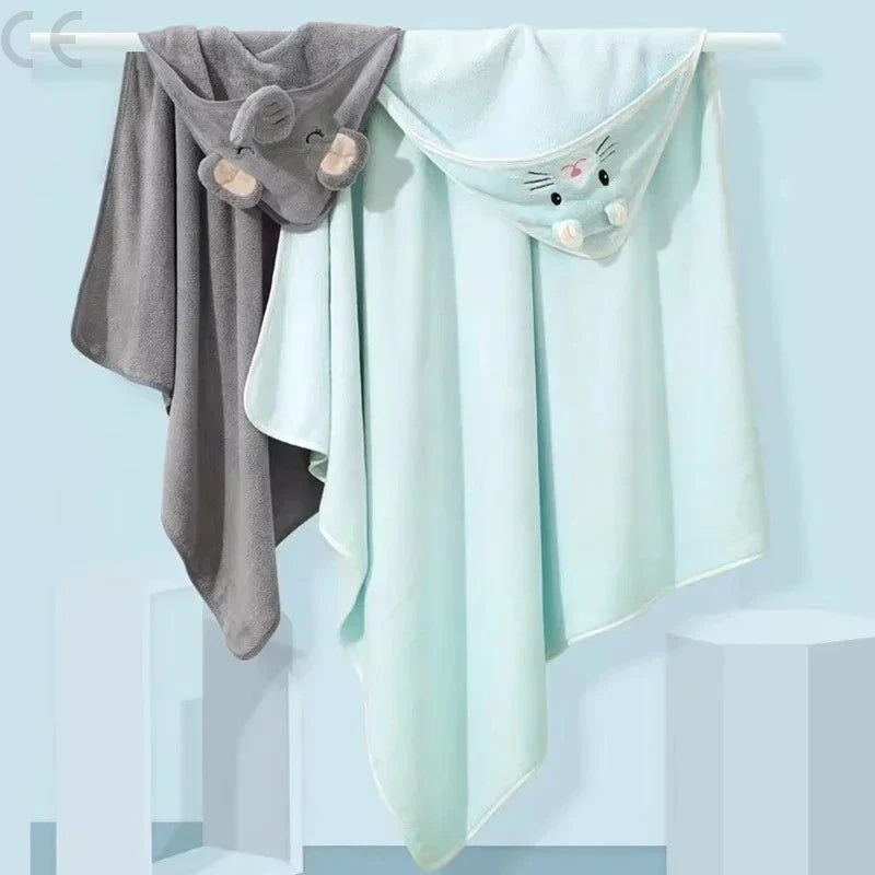 Soft Coral Fleece Baby Bathrobe & Hooded Towel