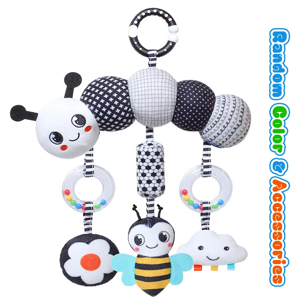 Black & White High Contrast Baby Rattle Toy | Car Seat, Crib & Stroller