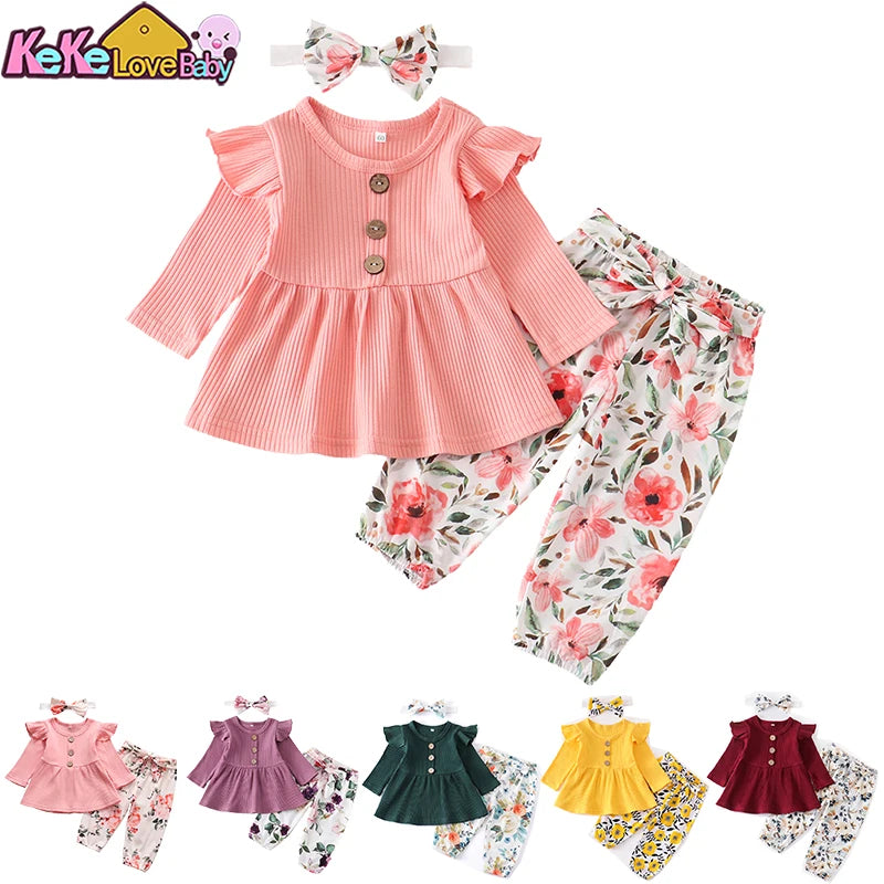 Newborn Baby Girl Knit Long Sleeve Top & Floral Pants Set