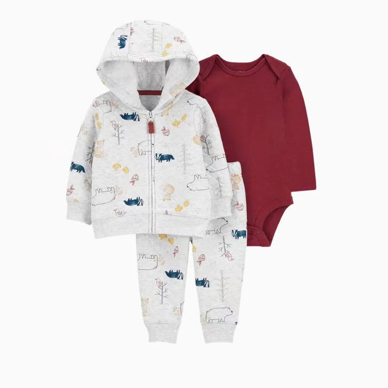 Baby 3-Piece Hooded Coat, Romper & Trousers Set
