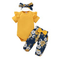 Newborn Baby Girl Bodysuit, Floral Pants & Headband Set