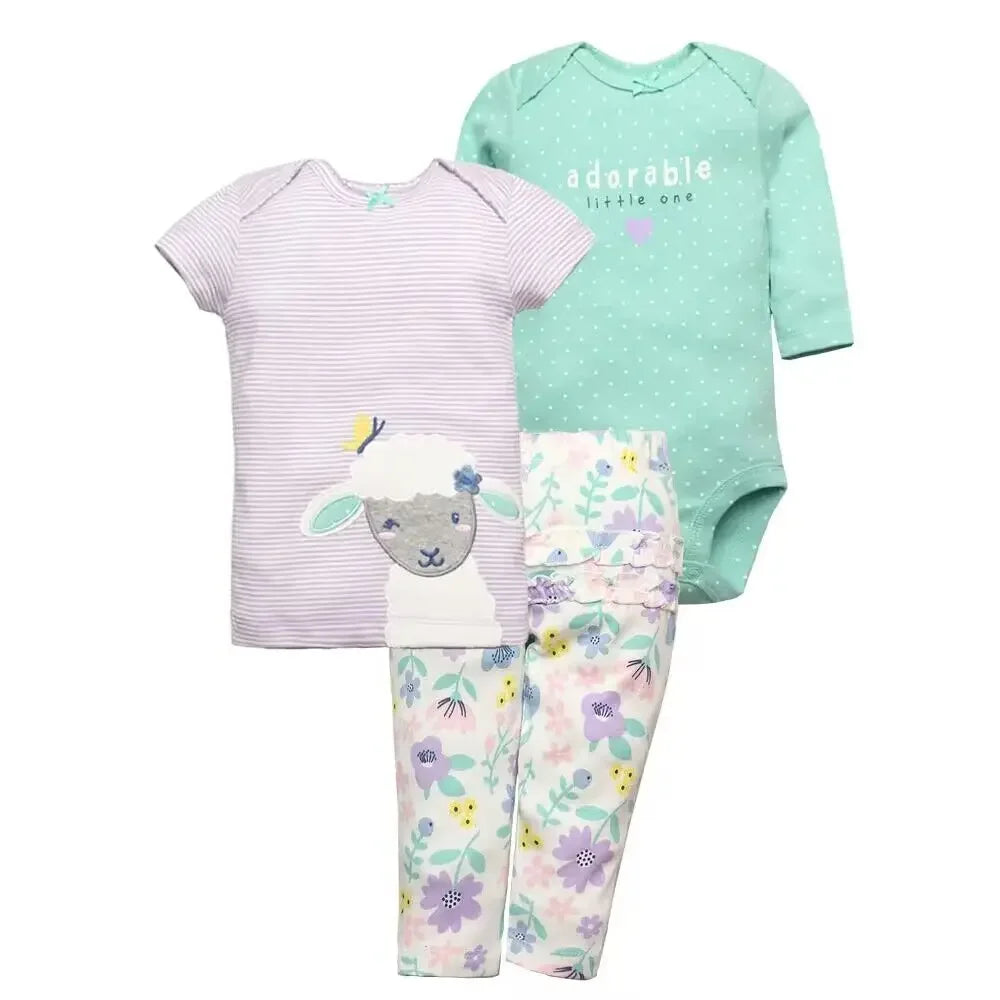 Soft Cotton Baby Bodysuit & Pants 3-Piece Set 6-24M