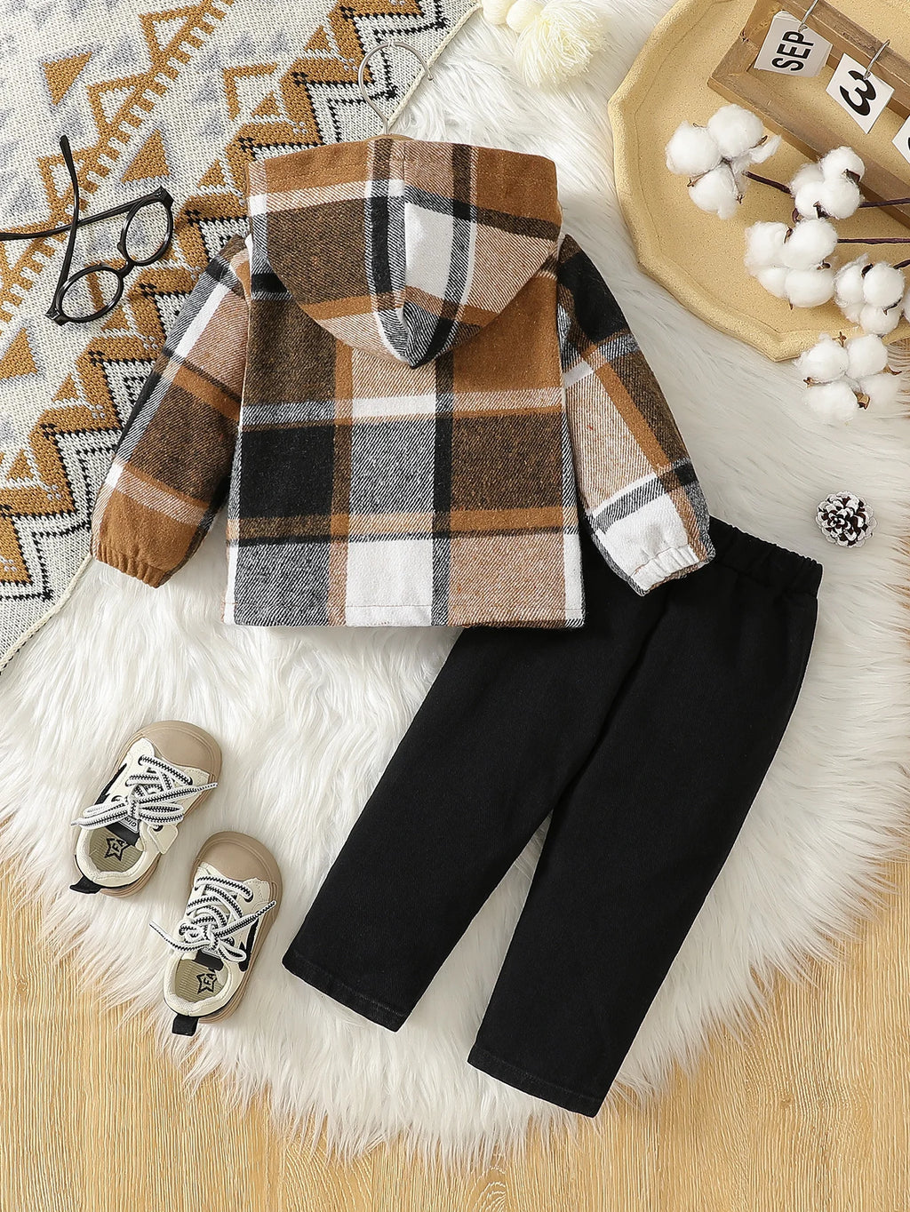 Baby Boy Striped Hooded Jacket & Ripped Pants Set