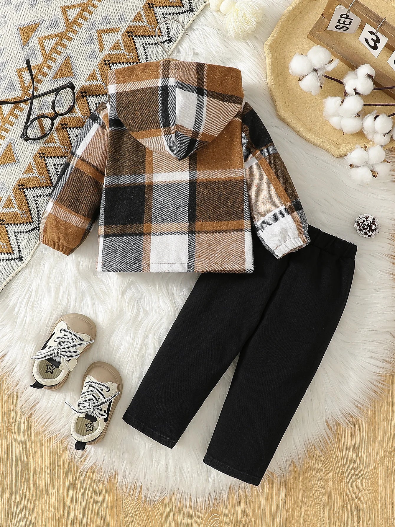 Baby Boy Striped Hooded Jacket & Ripped Pants Set