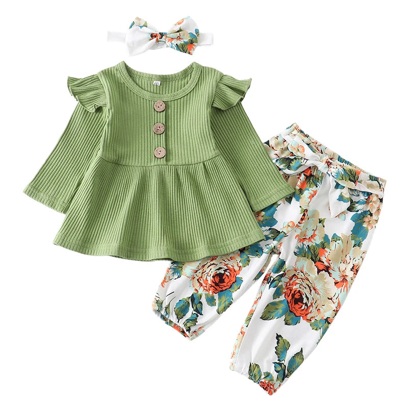 Newborn Baby Girl Knit Long Sleeve Top & Floral Pants Set