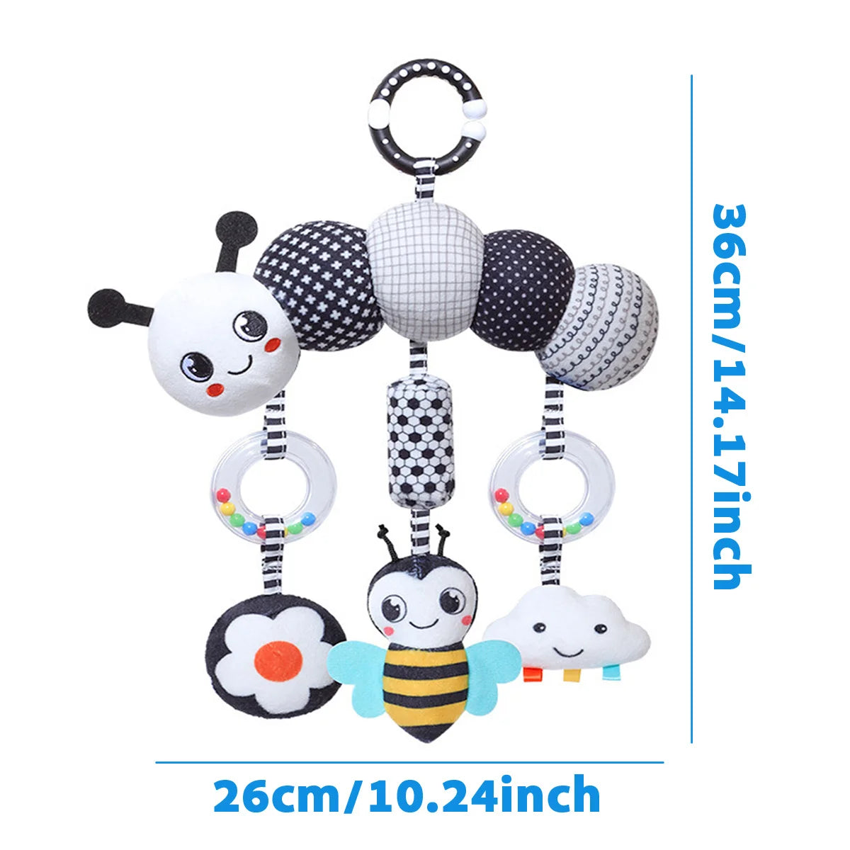 Black & White High Contrast Baby Rattle Toy | Car Seat, Crib & Stroller