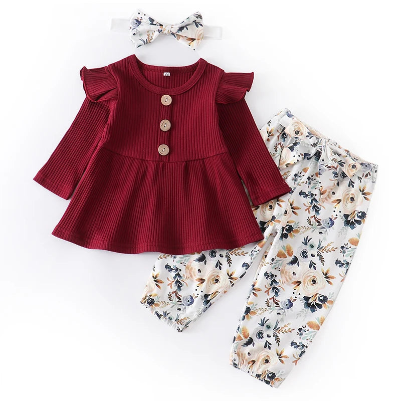Newborn Baby Girl Knit Long Sleeve Top & Floral Pants Set