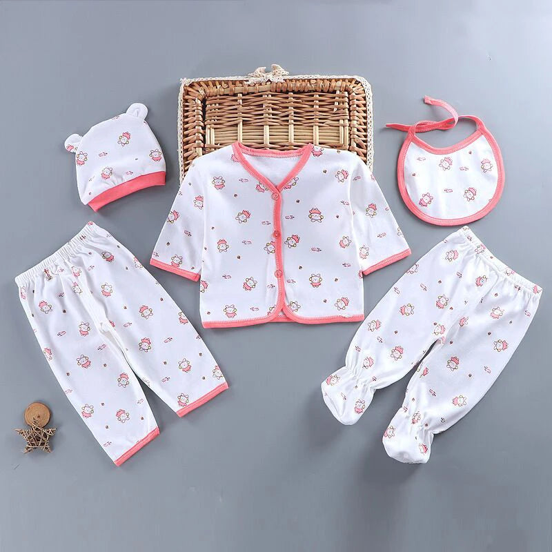 5-Piece Newborn Baby Outfit Set with Bib & Hat