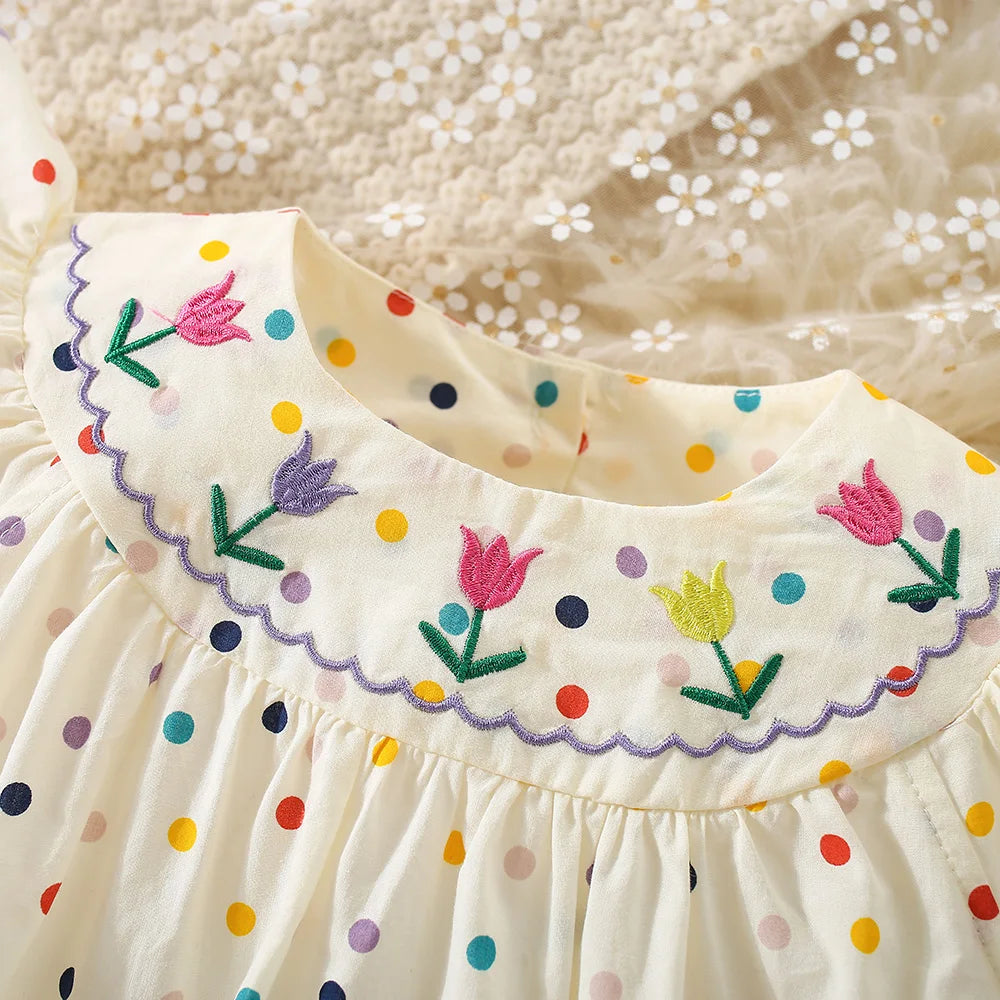 Flower Embroidered Baby Bodysuit | Colorful Polka Dot Print 3-18M