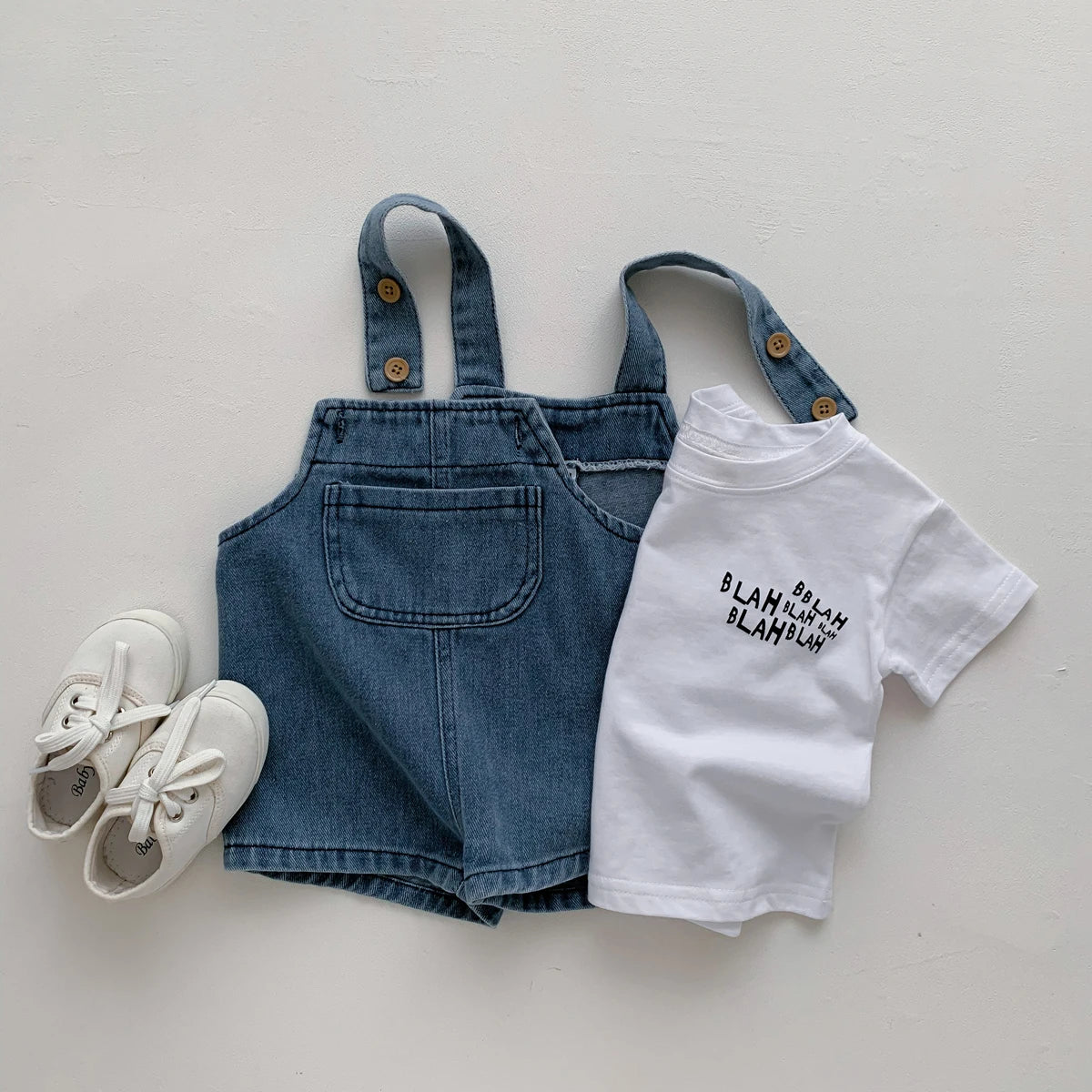Baby Girl & Boy T-Shirt with Denim Jumpsuit 2-Piece Set