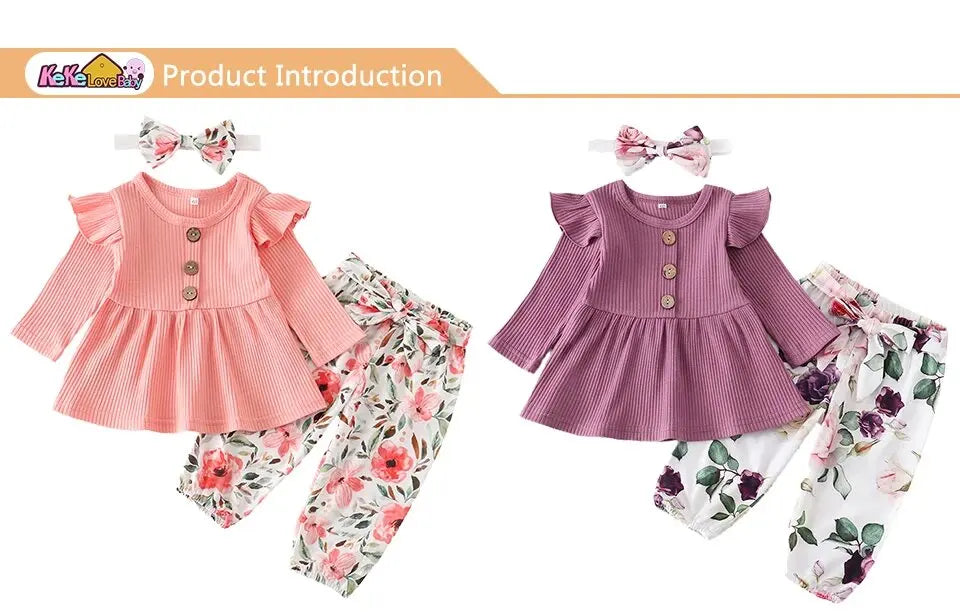 Newborn Baby Girl Knit Long Sleeve Top & Floral Pants Set