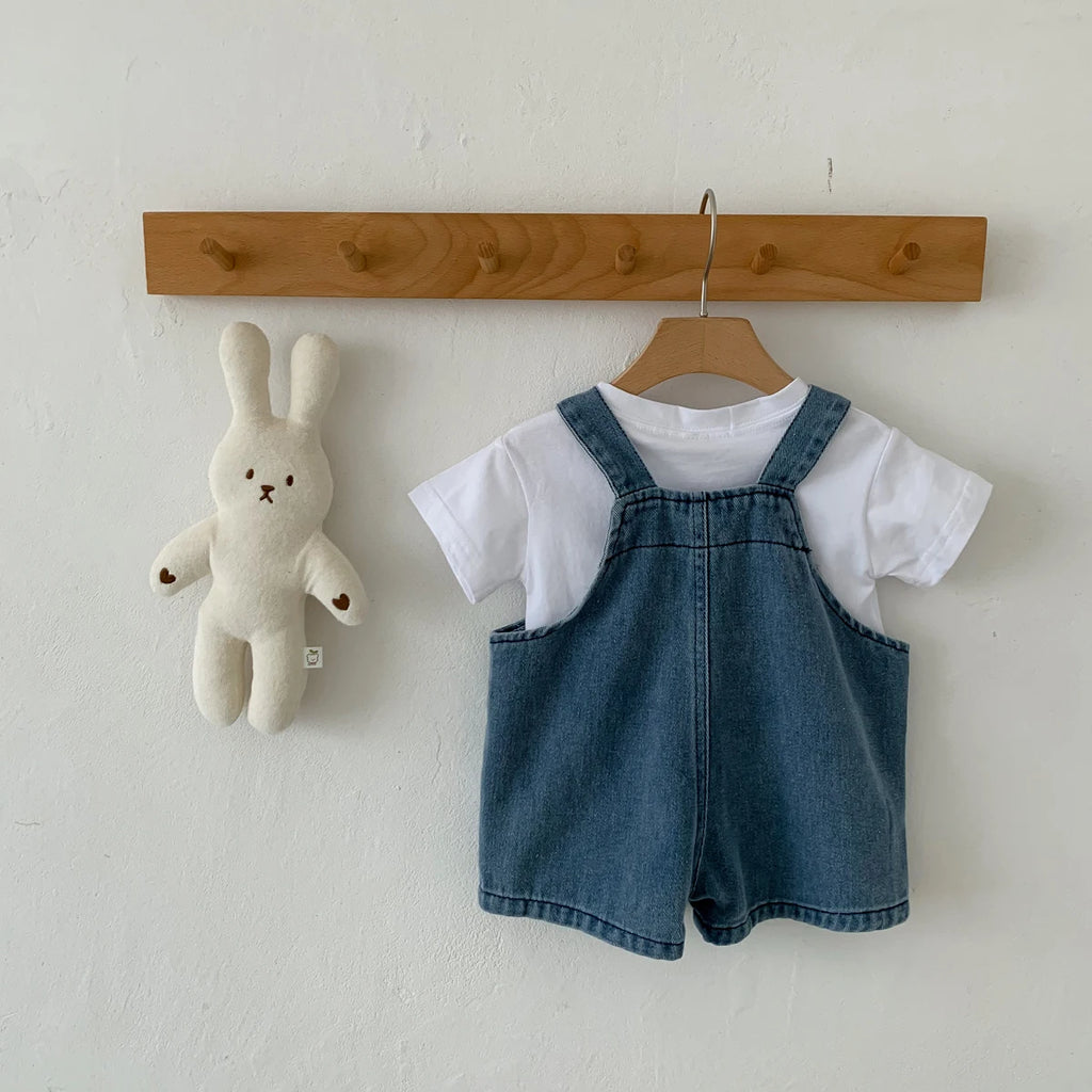 Baby Girl & Boy T-Shirt with Denim Jumpsuit 2-Piece Set