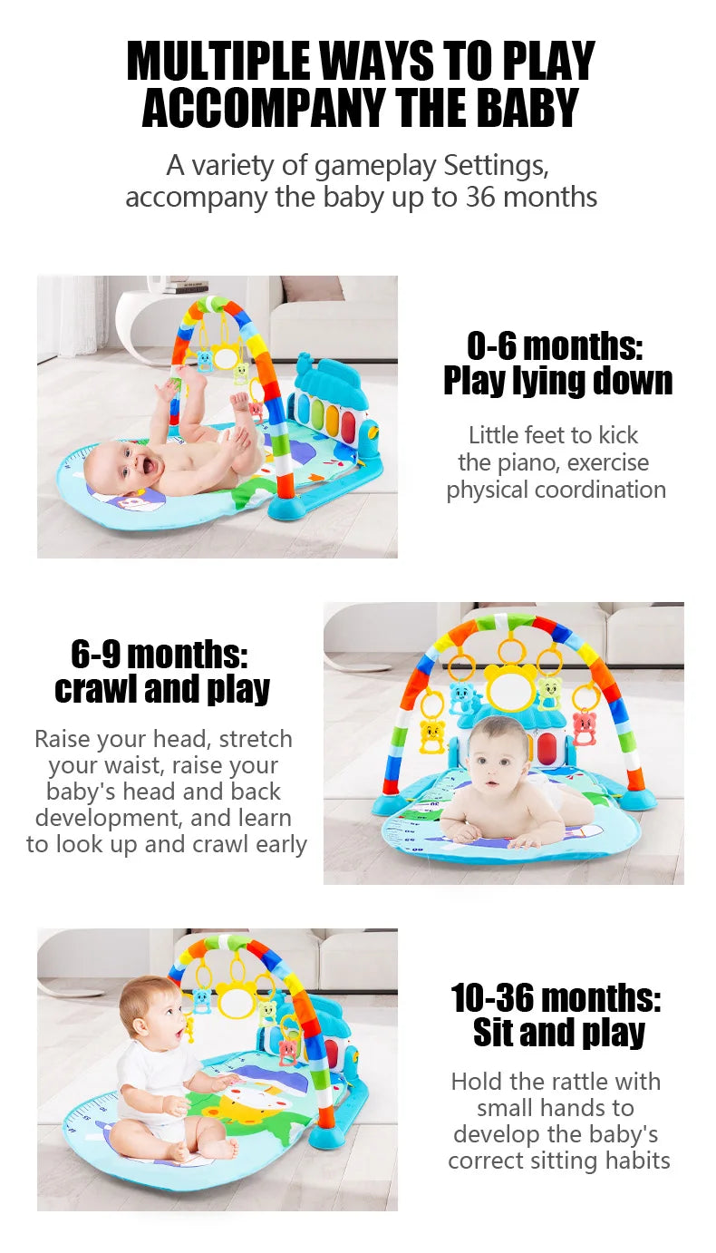 Baby Fitness Play Gym with Piano & Crawling Mat 0-36M