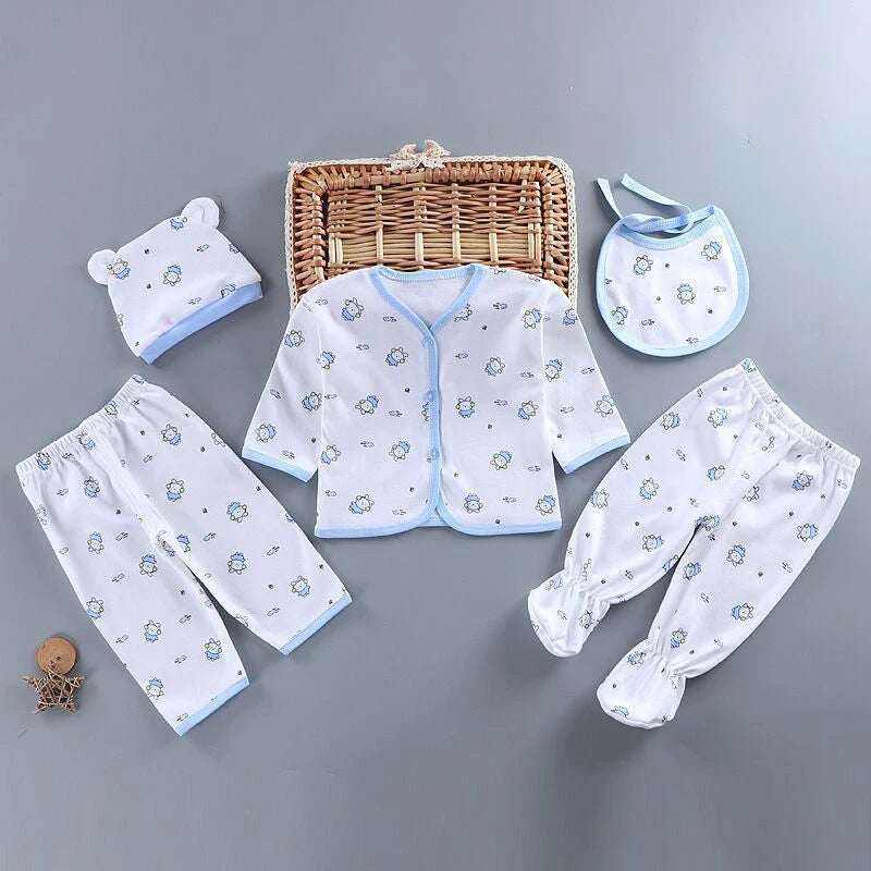 5-Piece Newborn Baby Outfit Set with Bib & Hat