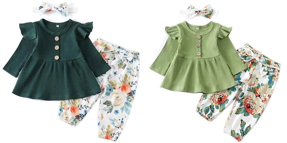 Newborn Baby Girl Knit Long Sleeve Top & Floral Pants Set