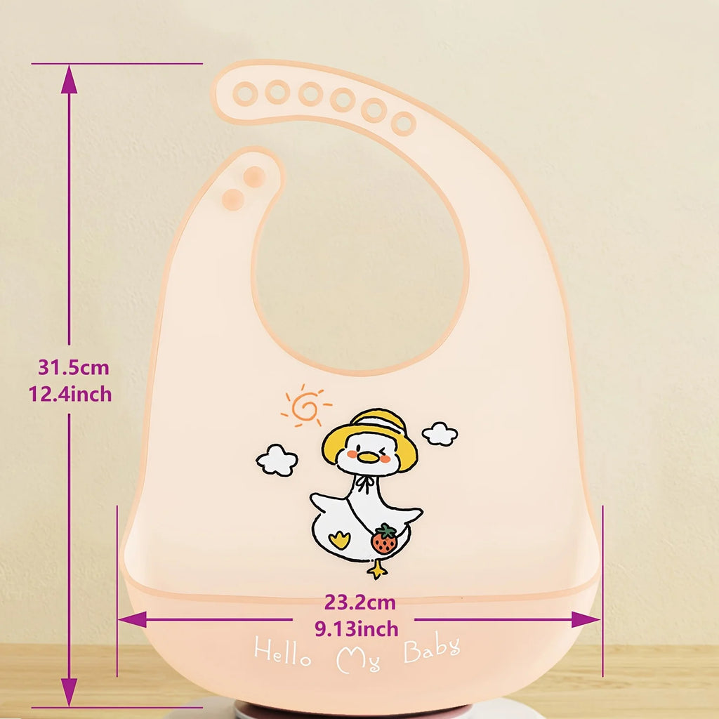 Waterproof Silicone Baby Bib | Adjustable Cartoon Animal Print for Boys & Girls