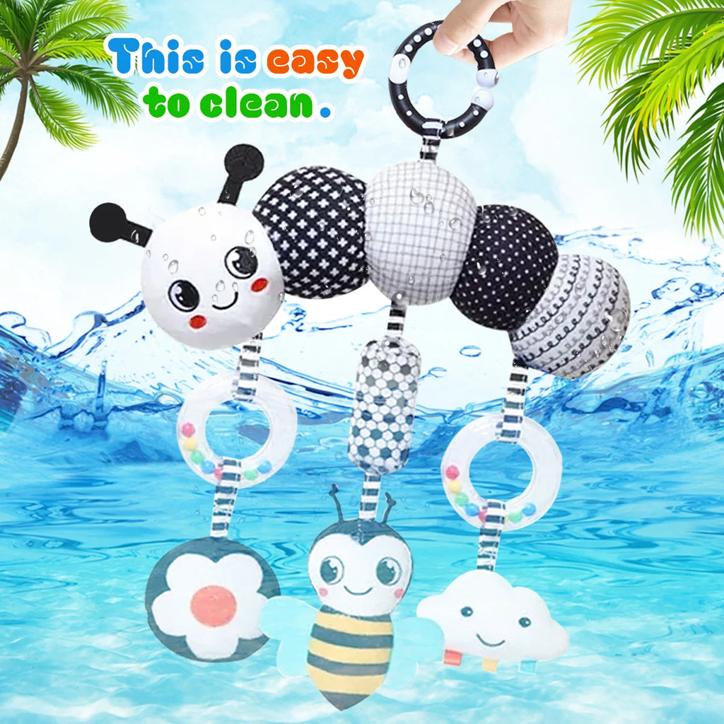 Black & White High Contrast Baby Rattle Toy | Car Seat, Crib & Stroller