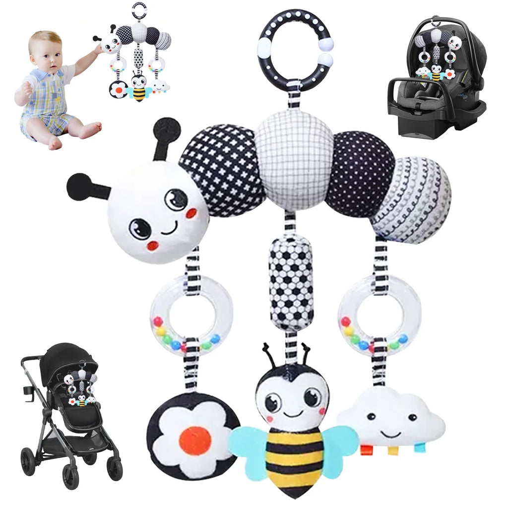 Black & White High Contrast Baby Rattle Toy | Car Seat, Crib & Stroller