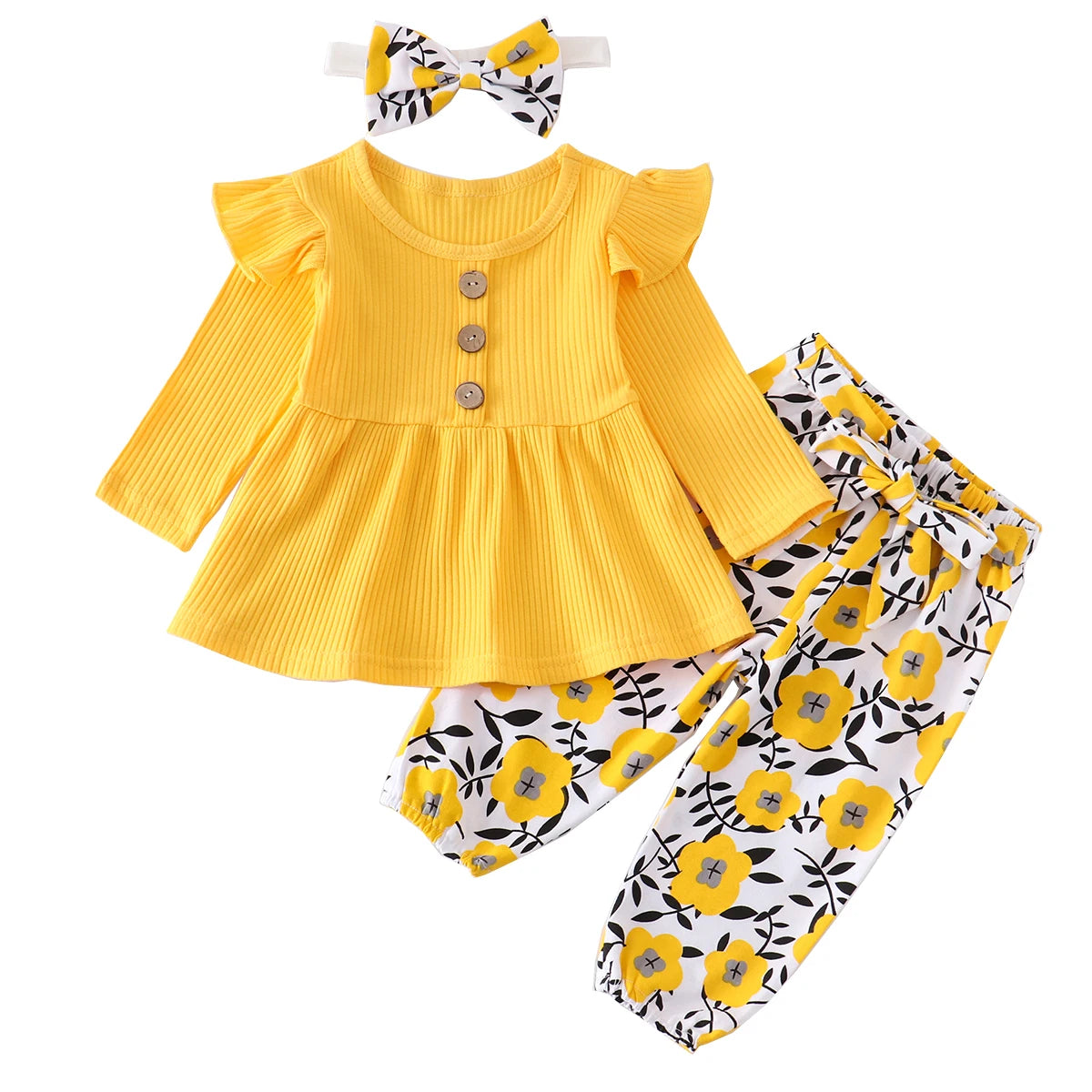Newborn Baby Girl Knit Long Sleeve Top & Floral Pants Set
