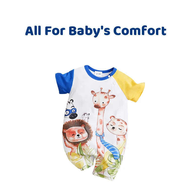 Newborn Cartoon Animals Jumpsuit | Colorful Unisex Baby Outfit