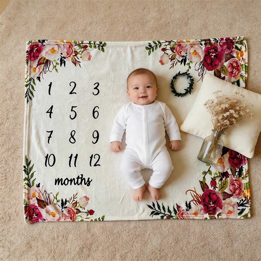 Baby Milestone Flannel Blanket Photography Prop