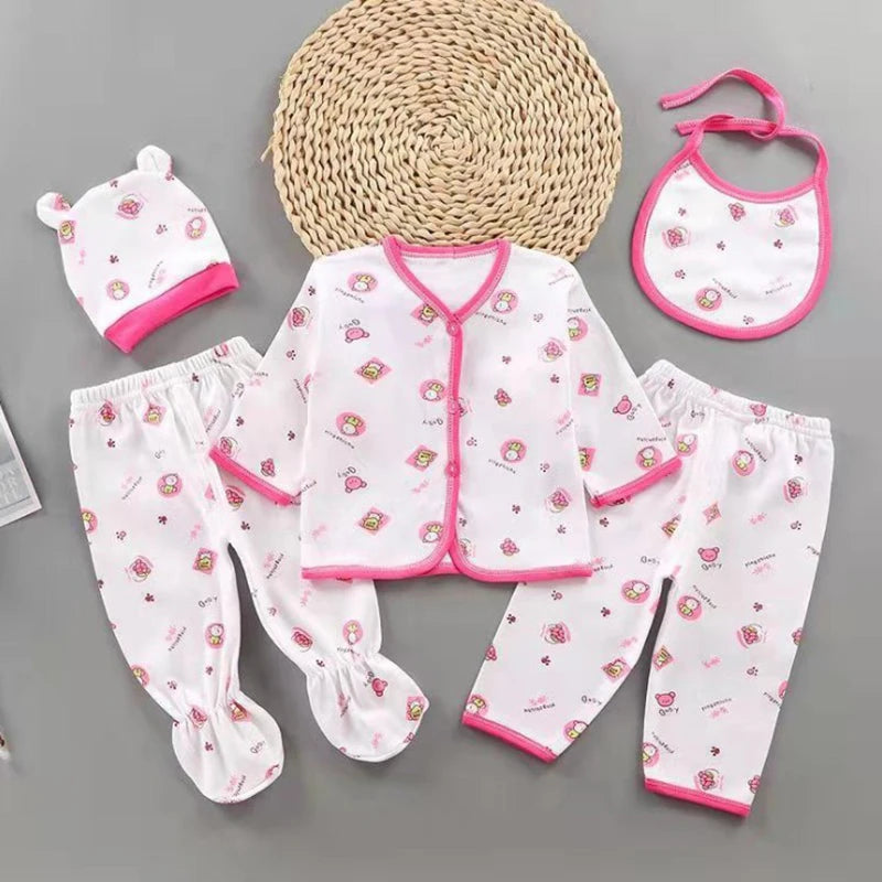 5-Piece Newborn Baby Outfit Set with Bib & Hat