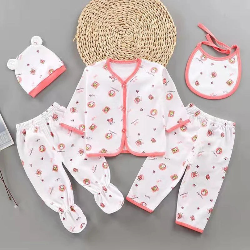 5-Piece Newborn Baby Outfit Set with Bib & Hat