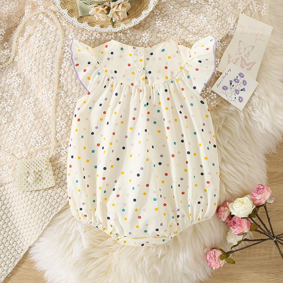 Flower Embroidered Baby Bodysuit | Colorful Polka Dot Print 3-18M