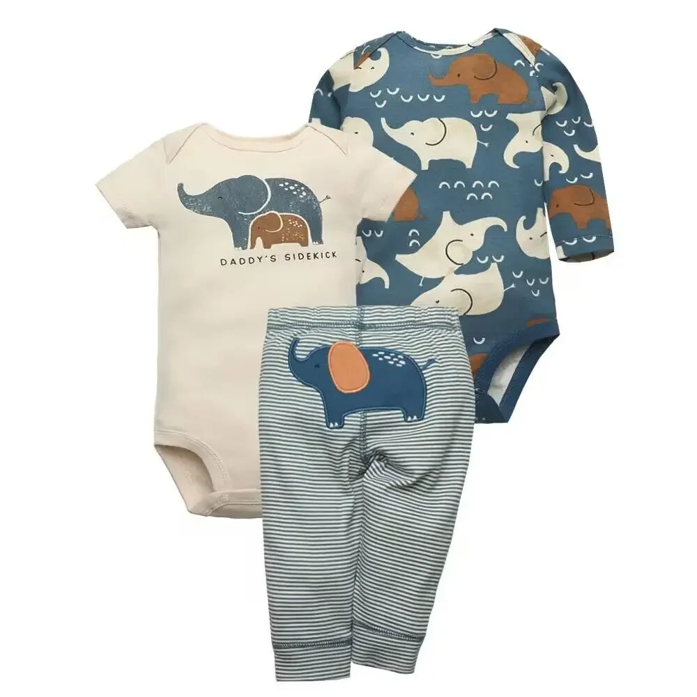Soft Cotton Baby Bodysuit & Pants 3-Piece Set 6-24M