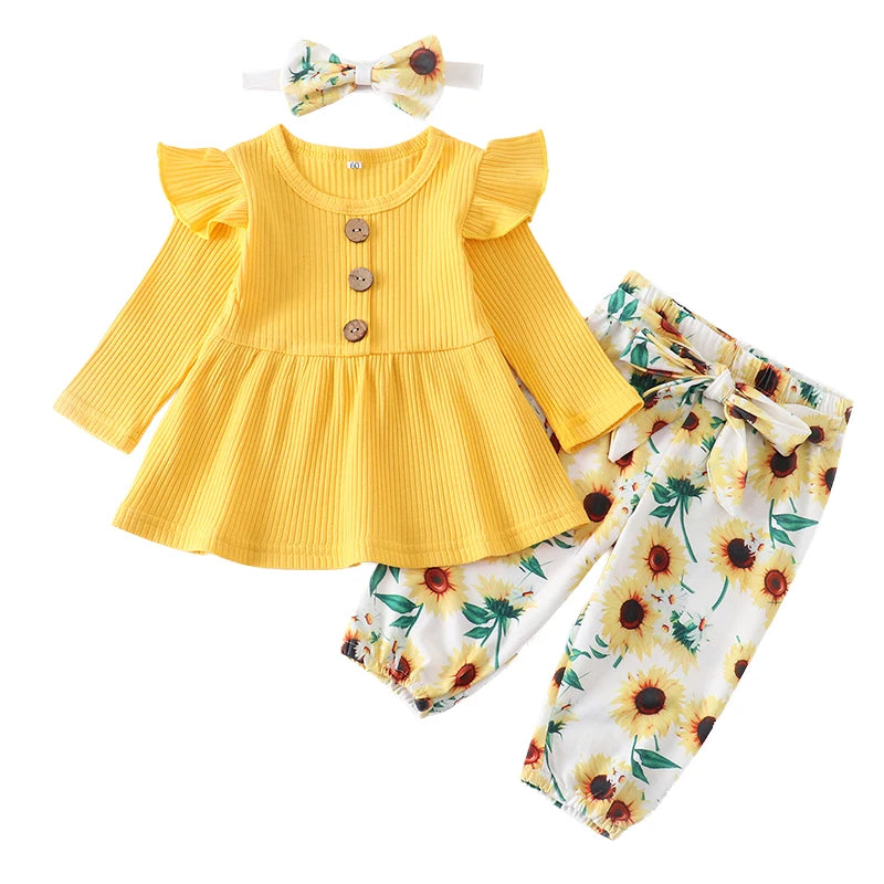 Newborn Baby Girl Knit Long Sleeve Top & Floral Pants Set