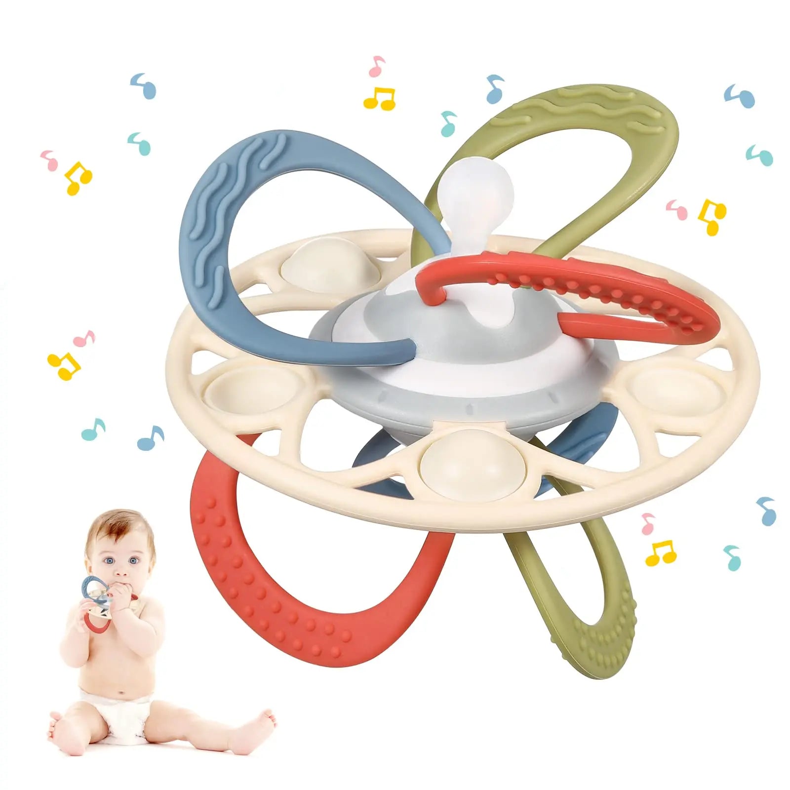 Sensory Teething Rattle Toy for Babies 0-36 Months