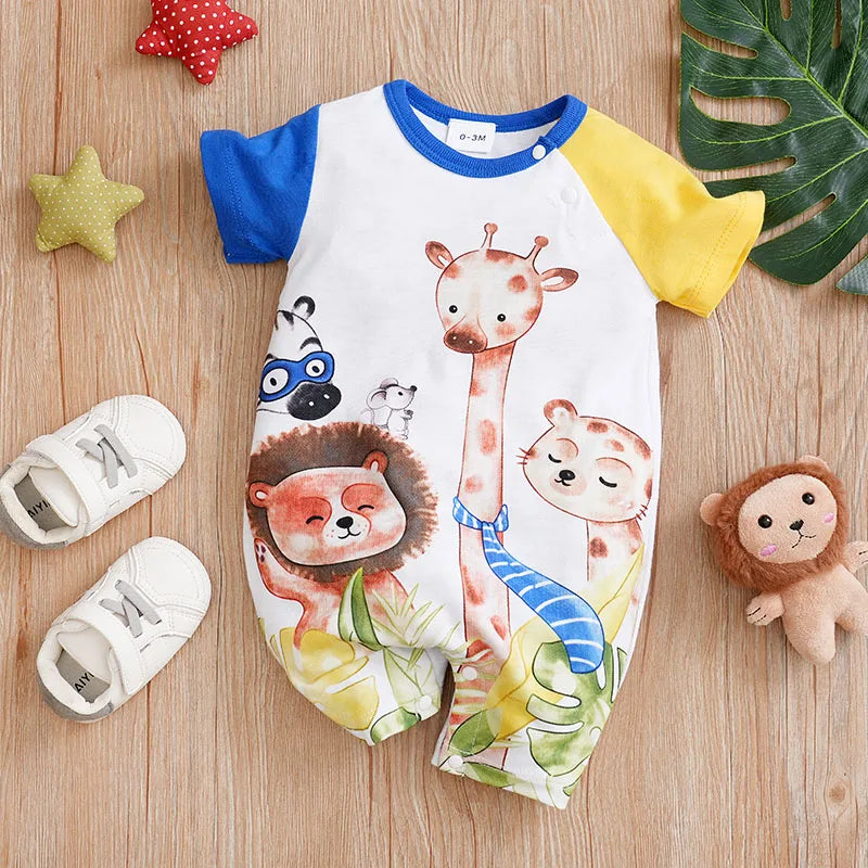 Newborn Cartoon Animals Jumpsuit | Colorful Unisex Baby Outfit