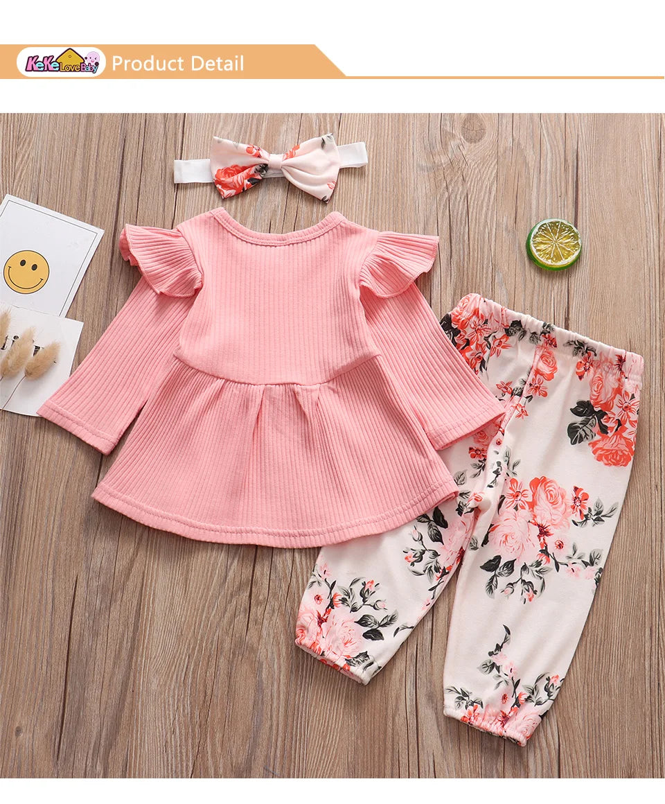 Newborn Baby Girl Knit Long Sleeve Top & Floral Pants Set