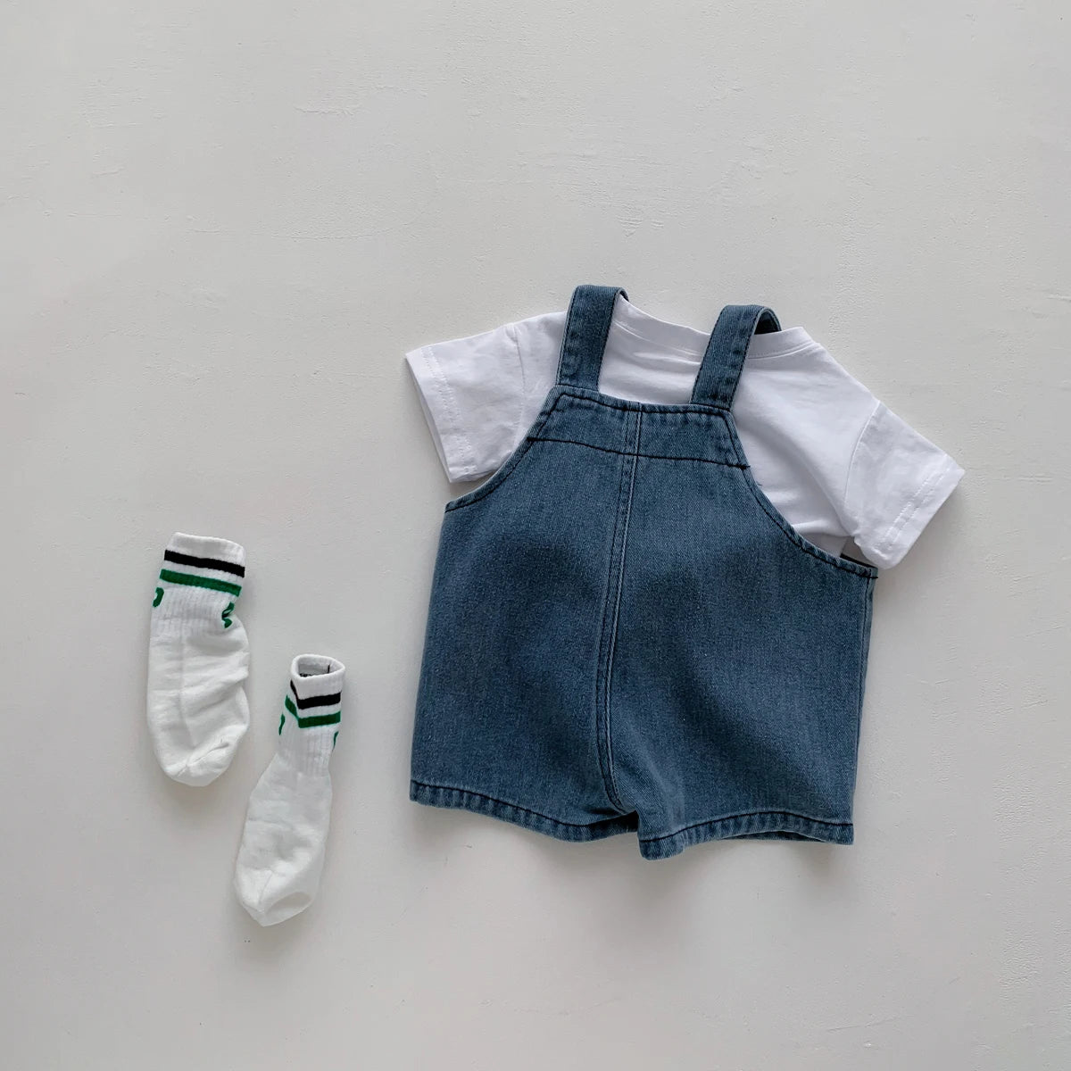 Baby Girl & Boy T-Shirt with Denim Jumpsuit 2-Piece Set