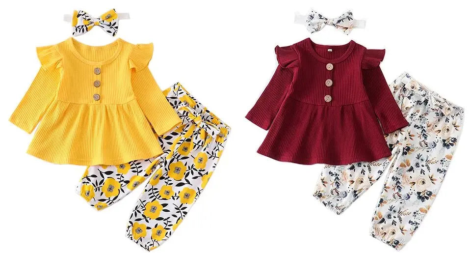 Newborn Baby Girl Knit Long Sleeve Top & Floral Pants Set