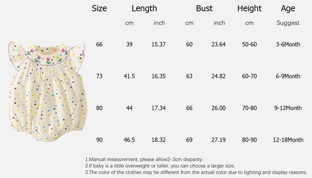 Flower Embroidered Baby Bodysuit | Colorful Polka Dot Print 3-18M