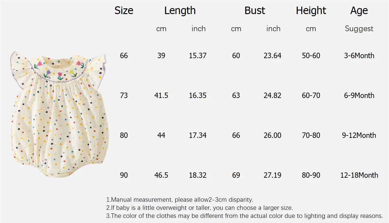 Flower Embroidered Baby Bodysuit | Colorful Polka Dot Print 3-18M