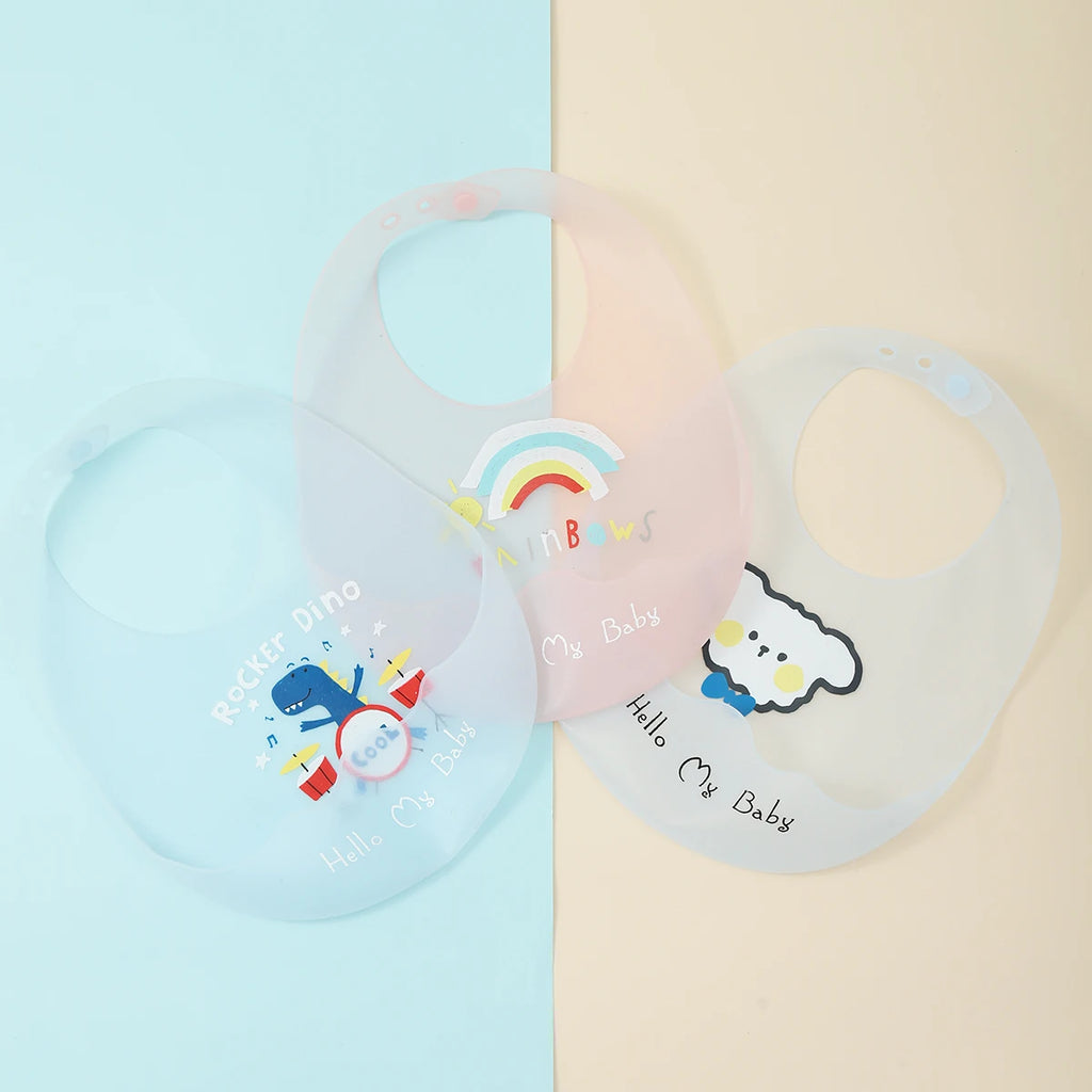 Waterproof Silicone Baby Bib | Adjustable Cartoon Animal Print for Boys & Girls