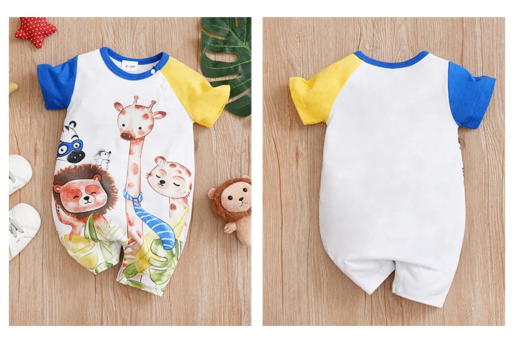 Newborn Cartoon Animals Jumpsuit | Colorful Unisex Baby Outfit