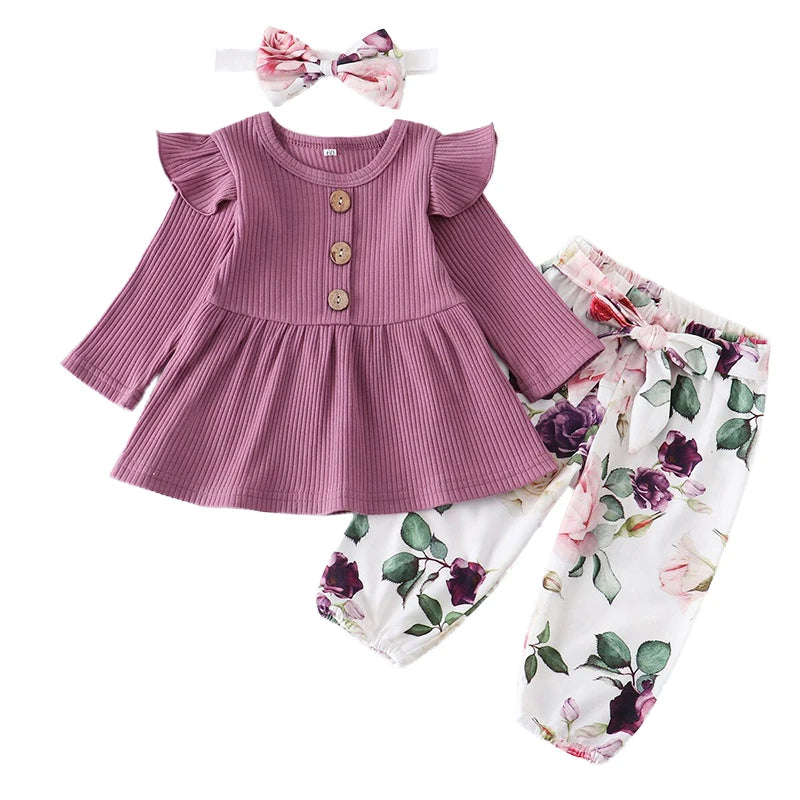 Newborn Baby Girl Knit Long Sleeve Top & Floral Pants Set