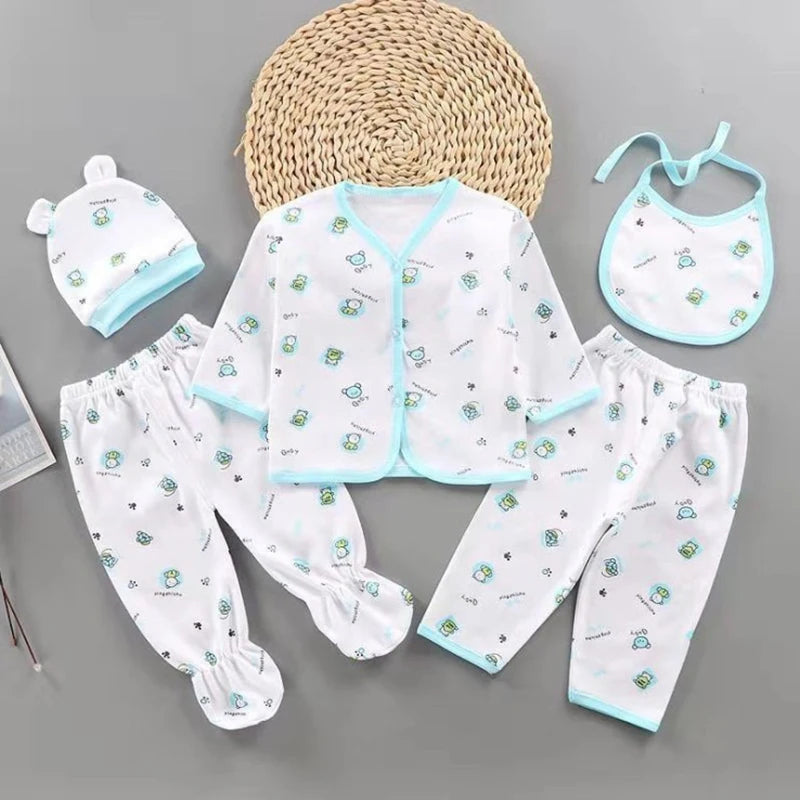 5-Piece Newborn Baby Outfit Set with Bib & Hat