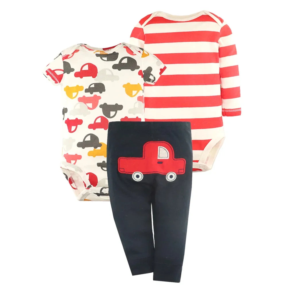 Soft Cotton Baby Bodysuit & Pants 3-Piece Set 6-24M