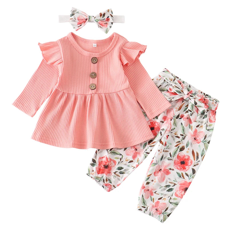 Newborn Baby Girl Knit Long Sleeve Top & Floral Pants Set