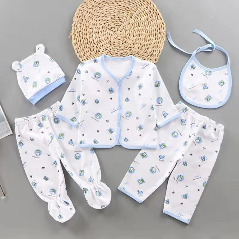 5-Piece Newborn Baby Outfit Set with Bib & Hat