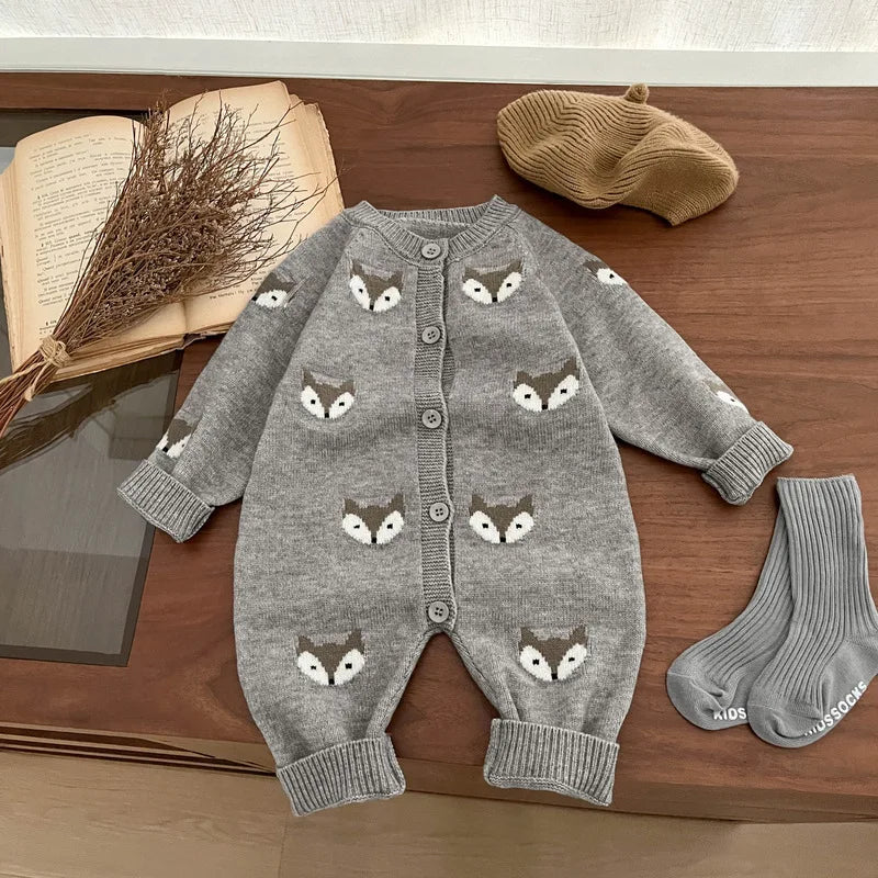 Baby Boy & Girl Cartoon Knit Jumpsuit Autumn Winter Climbing Clothes